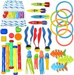 JOYIN 30 Pcs Diving Pool Toys Sinkers for kids with Storage Bag Includes 5 Diving Sticks, 6 Diving Rings, 5 Pirate Treasures, 4 Bandits, 3 Diving Toy Balls, 3 Fish Toys, 4 Stringy Octopus