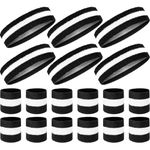 Macepason 18 Pieces Sweatband Set for Women Fitness, Includes 2 Wristbands, 1 Striped 80s/90s/70s Headband, and 1 Pair of Socks (Black/White/Black, Fitness)