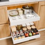 Jgeuyer Pull Out Cabinet Organizer 2PCS Expandable 12.6-20.5" Heavy Duty Adjustable Slide Out Drawer for Kitchen Cabinets Pots Fixed Nano Adhesive, Roll out Shelf Storage Pantry Under Sink Bathroom