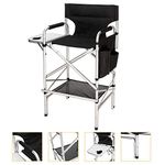 Mefeir Tall Director Makeup Artist Chair Bar Height, Aluminum Frame Supports 300 lbs, Folding Portable with Side Table Storage Bag Black (33.8" L x 19.2" W x 45.6" H)