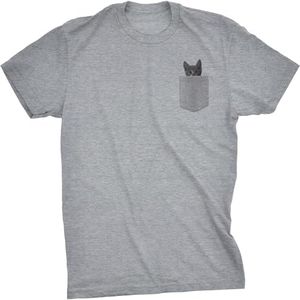 Mens Pocket Cat T Shirt Funny Printed Peeking Pet Kitten Animal Tee For Guys (Light Heather Grey) - M