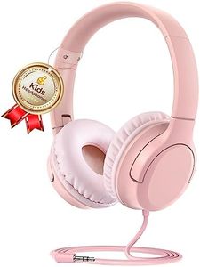 Kids Headphones Volume Limiter 94dB, DyBaxa Safer Foldable Lightweight Over-Ear Wired Headset, Portable On Ear Headphones for Kids School Online Learning Classes Travel Tablet, 3.5mm Jack, Pink