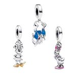 Doyafer 925 Sterling Silver Charms Iron Cool Man Golden Bear Cute Mouse Beads For Women Bracelets Necklace Gifts for Family and Friends 3 Piece/Package, Silver, Cubic Zirconia