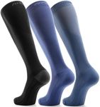 FITRELL 3 Pairs Compression Socks for Women and Men 20-30mmHg- Support Socks for Travel, Running, Nurse, Knee High, Black+Light Blue+Dark Blue S/M