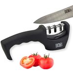 Taylors Eye Witness Professional Chef’s Kitchen Knife Sharpener - Three Stage Handheld Knife Sharpening Tool. Re-edging, Honing And Fine Honing For Many Blade Types. Non Slip Base.