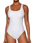 Cromi One Piece Bathing Suit for Women Tummy Control Swimsuit Scoop Neck Square Back Monokini White XL