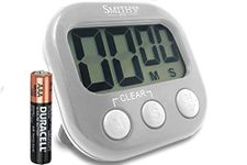 Smith’s® Digital Kitchen Timer - Grey | Large Countdown Clock | Battery Included | Loud Alarm | Big Digits | Magnetic, Kickstand & Hanging Hole | Very Easy To Use | 1 Year Guarantee