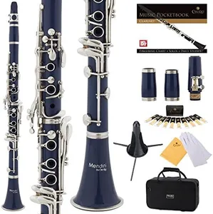 Mendini by Cecilio B Flat Beginner Clarinet with 2 Barrels, Case, Stand, Book, 10 Reeds, and Mouthpiece - Bb Student Clarinet Set, Wind & Woodwind Musical Instruments, Blue Clarinet