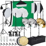 GarveeTech Photography Lighting kit with Backdrops, 8.5ftx10ft Backdrop Stand, 5 Tripod Stands and Bulb, Umbrella Softbox Continuous Lighting, Photo Studio Equipment for Portrait Product Photo Shoot
