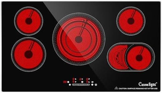 Cusinesync 36 Inch Electric Cooktop Built-in, 5 Burner Electric Stove with 9 Power Levels, Touch Control, Timer, Child Lock and Residual Heat Warning, 9200W, 220-240V for Hard Wire