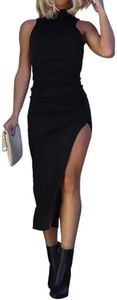Dressmine Womens Long Formal Dress High Neck Knit Sleeveless Side Slit Summer Tank Maxi Dresses Black Large