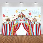 Fanghui 7x5ft Red Circus Photography Backdrop Carnival Carousel Big Top Tent First 1st Background Baby Shower Kids Birthday Party Banner Supplies Dessert Candy Cake Table Background Photobooth Props