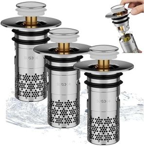 Bathroom Sink Stopper Hair Catcher, 2025 Stainless Steel Floor Drain Filter Bathroom Pop-Up Bathroom Sink Drain Strainer with Removable Stainless Steel Hair Catcher Basket for Us Bathroom (3Pack)