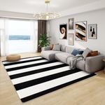 Stripe Rugs Living Room - Striped Rug, Black and White Rugs for Living Room Bedroom, Washable Non Slip Soft Small Carpet, Patterned Area Rugs & Home Decor 60x90 cm