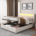 BTM Upholstered Bed 150 x 200 cm, King Size Bed Double LED Bed with Lighting in 16 Colors, Double Bed with Storage, PU Leather, PU Leather