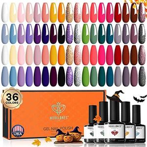 Modelones Smalto per Unghie Gel Set 36 Colori Smalti per Unghie in Gel per Tutte le Stagioni Smalto per Gel Rosa Rosso Soak Off Gel per Unghie Glitter Kit di Base per Nail Art Salone Set