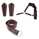 RUIITEN 3PCS Medieval Belt Renaissance Accessories, Viking Knight PU Leather Belt Single Shoulder Armor Arm Guards Retro