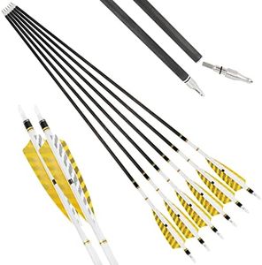 31 inch Archery Pure Carbon Arrows Spine 250/300/350/400/500/600 Hunting Arrows with 4" Camo Feather Fletching 100 Grain Replaceable Points Targeting Practice Arrows (12 PCS, Spine 300)