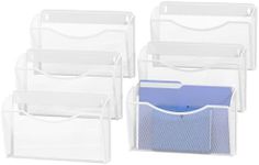 MINDEPOT Mesh Hanging Wall File Holders, 6Pack Single Pocket Vertical Mounted File Holder, Wall Basket Mail Organizer for Office, Home and School (White)