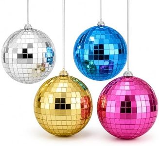 Youdepot Disco Ball 4-Pack 4" Mirror Balls – Silver, Blue, Gold, Pink – Hanging Disco Ball Decor with String – Reflective Light Effect for Party, Indoor & Outdoor Decorations