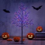 LIGHTSHARE 6FT Halloween Willow Tree 200 LED Lights Artificial Black Spooky Tree for Home, Festival, Nativity,Party, and Christmas Decoration, Indoor and Outdoor Use (Orange & Purple, 6FT)