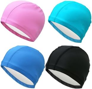 XUNQUCOM PU Waterproof Fabric Swimming Cap,Long Hair Swim Cap Shower Cap for Men Women,Set of 4