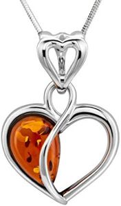 Women's Necklace Amber Silver 925 Amber Heart Brown Adjustable Length Eco Packaging Gift Best Friend, Amber