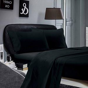 1000TC Ultra SOFT Sheet Set (Flat sheet & Fitted sheet & 2 Pillowcases) (Queen Size Bed, Black)