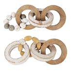 Rustic Wooden Chain Link for Boho Home Decor, Handmade Carved 4 Link Wood Knot & Farmhouse Wood Bead, Natural Rustic Wooden Beads Garland for Coffee Table Wood Bowl Decor (2 Pcs, 10.2 inch)