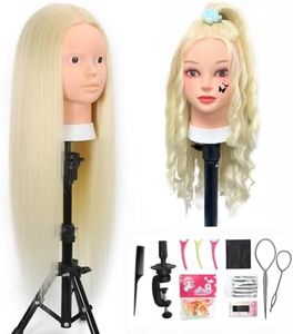 Opini Mannequin Head with 80% Real Human Hair Cosmetology Hairdresser Mannequin Doll Head for Practice Hair and Makeup (#613 Blond No makeup)