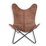 The Charmilka - Dark Brown Leather Butterfly Chair - Comfortable Arm Rest Butterfly Chair - with Iron Stand