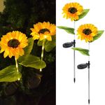 Solar Lights Outdoor, Solar Powered Sunflower Garden Lights 2 PCS, Waterproof Solar Pathway Lights Outdoor for Garden Yard Lawn Pathway Decoration Lighting