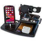 TESLYAR Gifts for Men Wood Rotating Phone Docking Station Compatible with IWatch Fathers Gift Desk Organizer Nightstand Gifts for Dad Birthday Anniversary Xmas Gifts Gift Ideas Key Holder (Black)