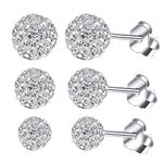 BG&WLing 3 Pieces Crystal Ball Stud Earrings Set for Women, 3 Different Size Sparkle Disco Ball Earring Studs, Silver, crystal