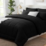 CozyLux Twin Size Comforter Sets - 7 Pieces Bed in a Bag Set Black, Bedding Sets Twin with All Season Quilted Comforter, Flat Sheet, Fitted Sheet, Pillowcases, Black