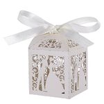Tinksky Wedding Candy Boxes Couple Design Luxury Lase Cut Party Wedding Favor Ribbon Candy Boxes Gift Box Table Decorations 100pcs (White)
