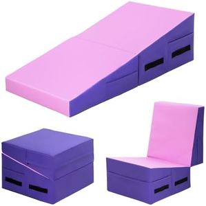 Gymnastics Tumbling Mat with Handle Non-Slip Cheese Wedge Mat Ideal for Yoga, Pilates,Martial Arts Suitable for Gym,Fitness Studio,Home Use-Pink
