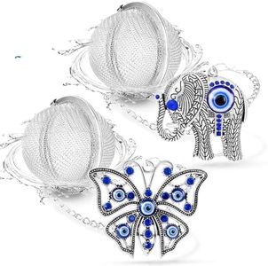 Tea Infusers for Loose Tea 2 pcs NSTaygate Loose Leaf Tea Steeper Tea Strainer Tea infuser with Handmade Butterfly Elephant Lucky Evil Eye Charm Pendant Tea Ball Holder Mesh Filters