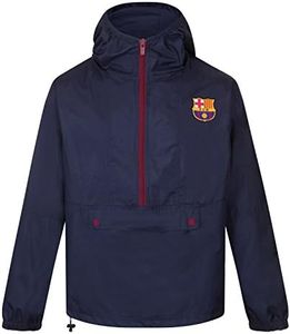 FCB FC Barcelona - Chaqueta Cortavientos Oficial - para Hombre - Impermeable - Azul Marino Media Cremallera - M