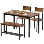 SogesPower Dining Room Table Set 43 Inch Kitchen Table Set with 2 Chairs and Bench, Dining Room Table Set for 4 Home, Kitchen, Dining Room, Restaurant, Rustic Brown