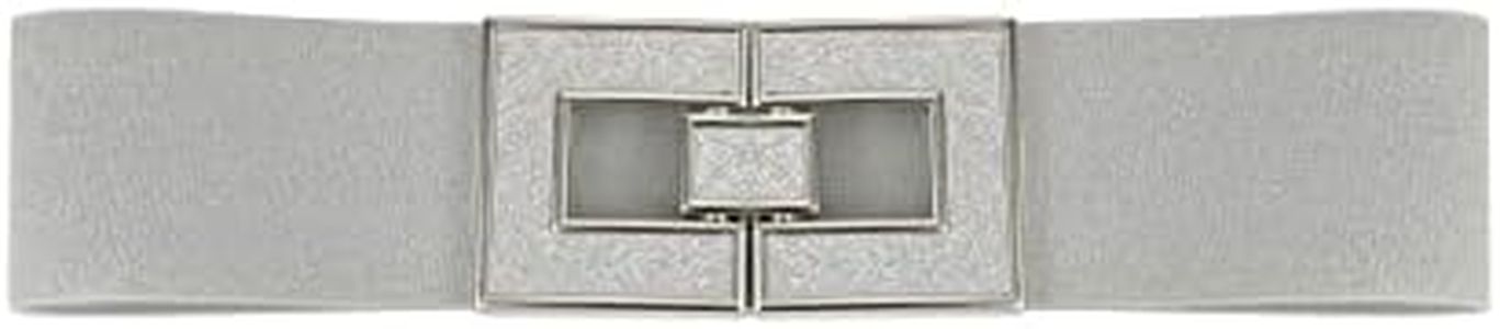 BSLLNEK Women's Stretchy Waist Belt Vintage Retro Elastic Cinch Belts Waistband For Dresses, Silver+silver Buckle, Suit For Waist Size 27"-35"