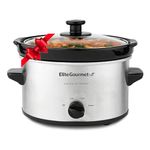 Elite Gourmet MST-275XS# Electric Oval Slow Cooker, AdjCatable Temp, Entrees, Sauces, Stews & Dips, Dishwasher Safe Glass Lid & Crock (2 Quart, Stainless Steel)