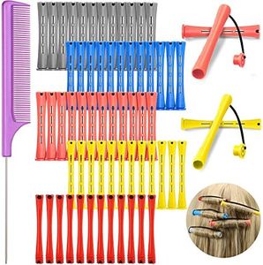 WILLBOND 60 Pieces Hair Perm Rods Set Plastic Perming Rods Cold Wave Rods Hair Curling Rollers with Tail Comb Steel Pintail Hair Comb for Hairdressing Hair Styling(Bright Color,Assorted Size)