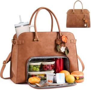LOVEVOOK Lunch Tote Bag for Women, Insulated Lunch Bag with 17.3 Inch Laptop Compartment, Expandable Leather Work Tote with 40oz Tumbler Pocket, Office Bag for Teacher Nurse Travel