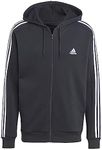 adidas Men Essentials Fleece 3-Stripes Full-Zip Hooded Track Top, XL Black/White