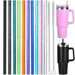 ALINK 10 Pack Glitter Straws for Stanley 40 oz 30 oz Tumbler, 12 in Long Reusable Plastic Colorful Straws for Stanley Cup Accessories, Half Gallon Jug, Plus 2 Cleaning Brush