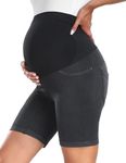 HOFISH Maternity Yoga Shorts Over The Belly Active Workout Summer Running Short Pants with Pockets, Maternity Denim Shorts:grey01, X-Large