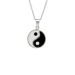 Treasure Bay Womens Jewellery - 925 Sterling Silver Yin and Yang Pendant Necklace on Chain with Enamel Details