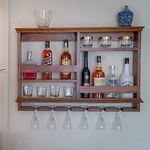 Timberly Wooden Wall Mounted Wine Rack, Bar Cabinet with Glass Storage, Wall Hanging Mini Bar for Home Wine Rack/Holder Upside Down Glass Hanging Organizer Size 37x24 Inch (Mango Wood)