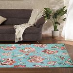 Welspun Wonder-Full Floral Carpets for Living Room and Bedroom | Carpet 4x6 Feet | Polyester | Light Blue with Anti-Skid Backing | Machine Washable Rugs | Easy to Clean |Soft and Comfortable